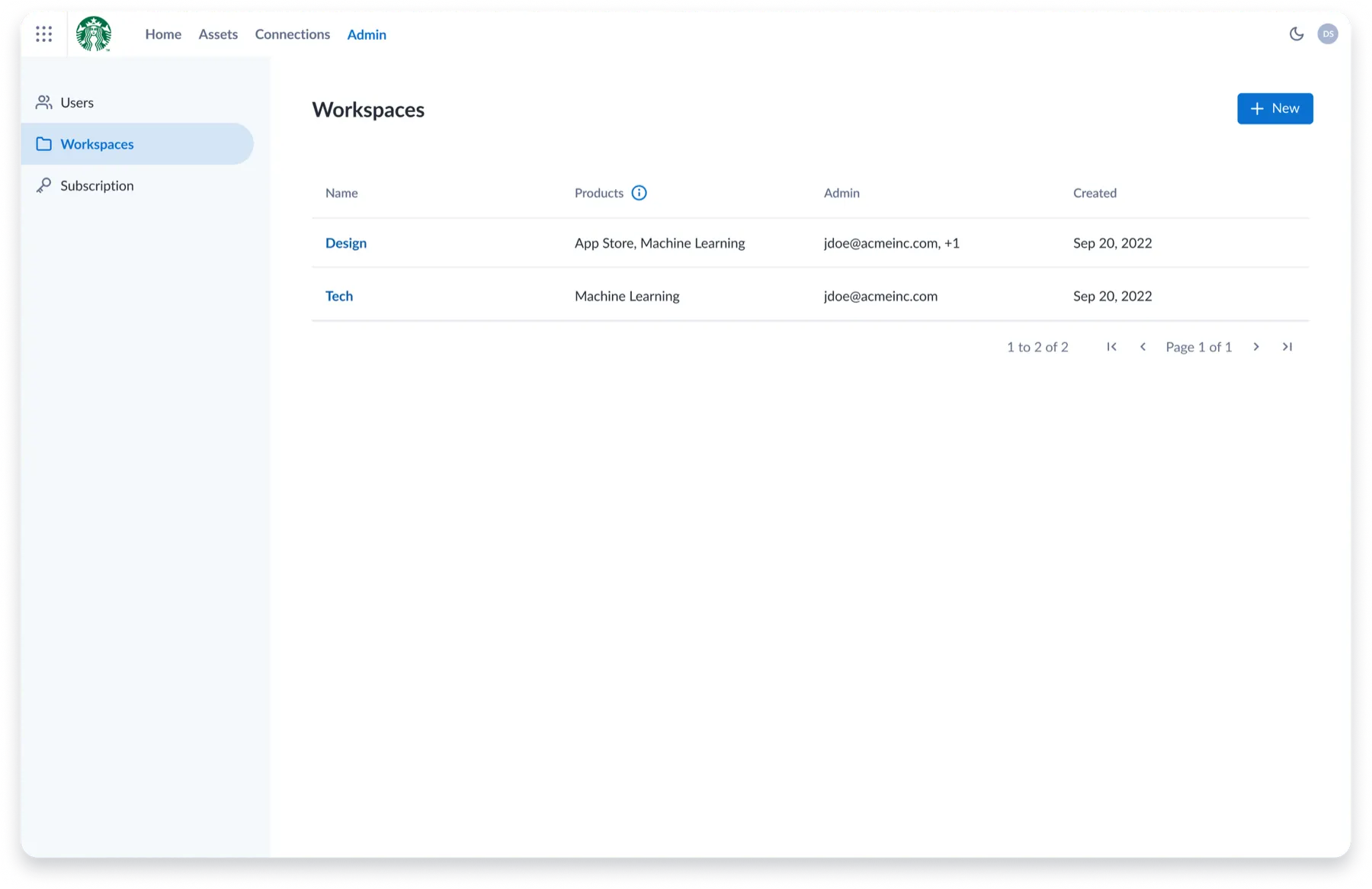 Admin portal screen