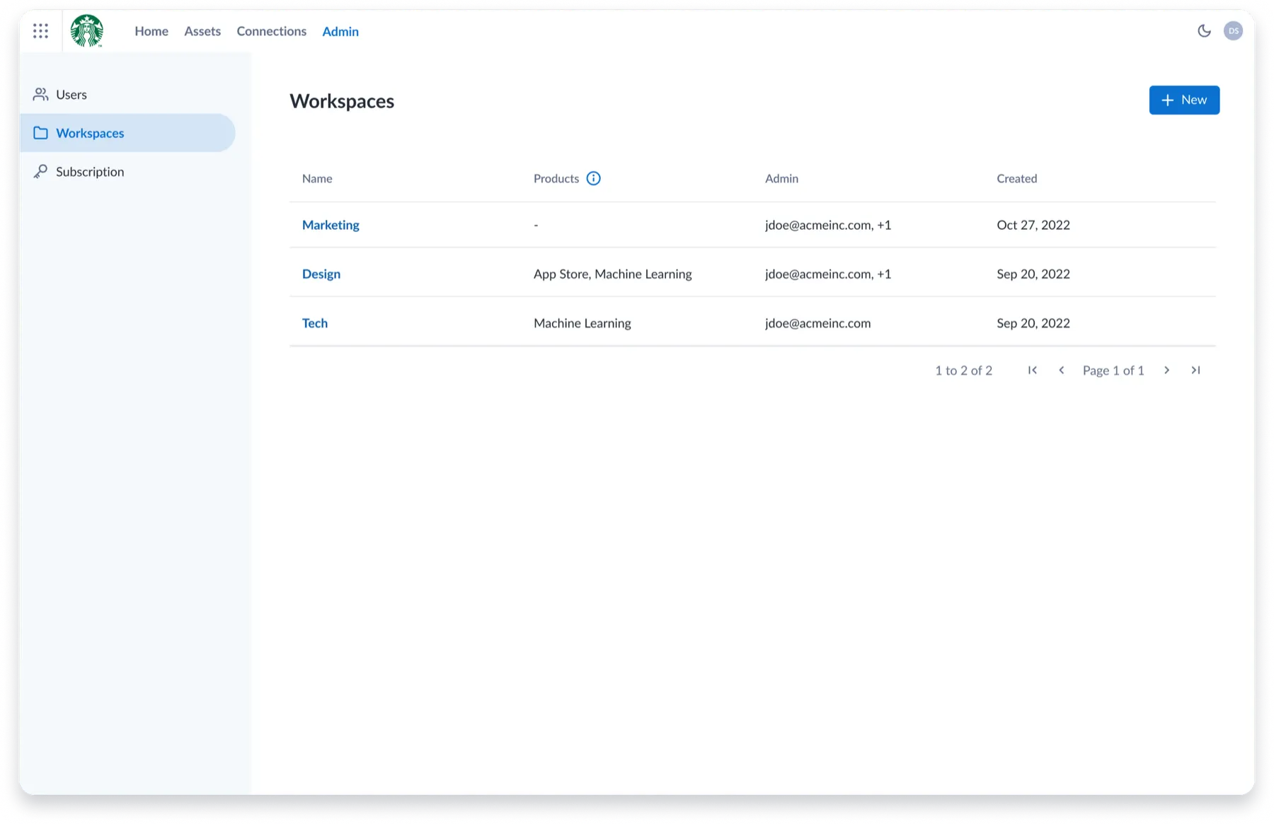 Admin portal screen