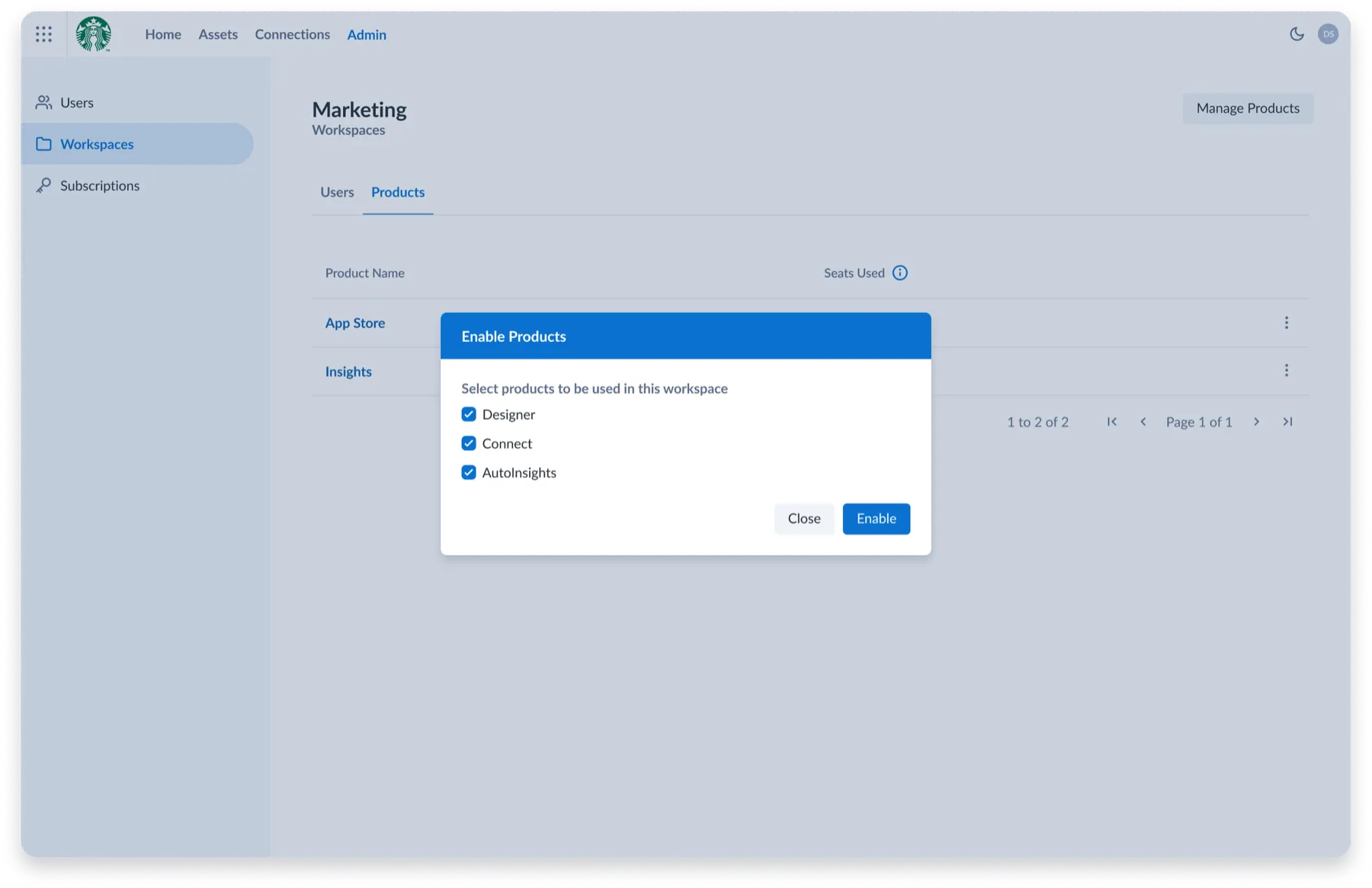 Admin portal screen