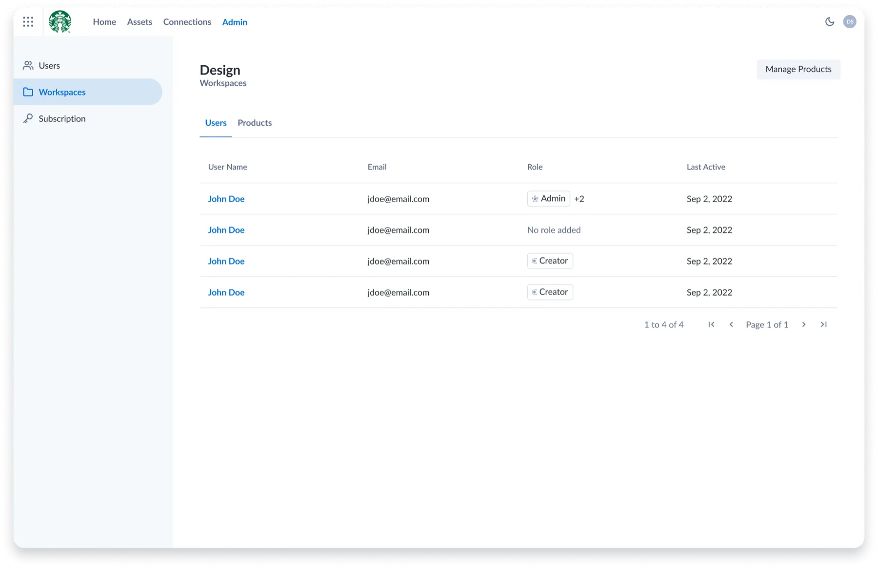 Admin portal screen
