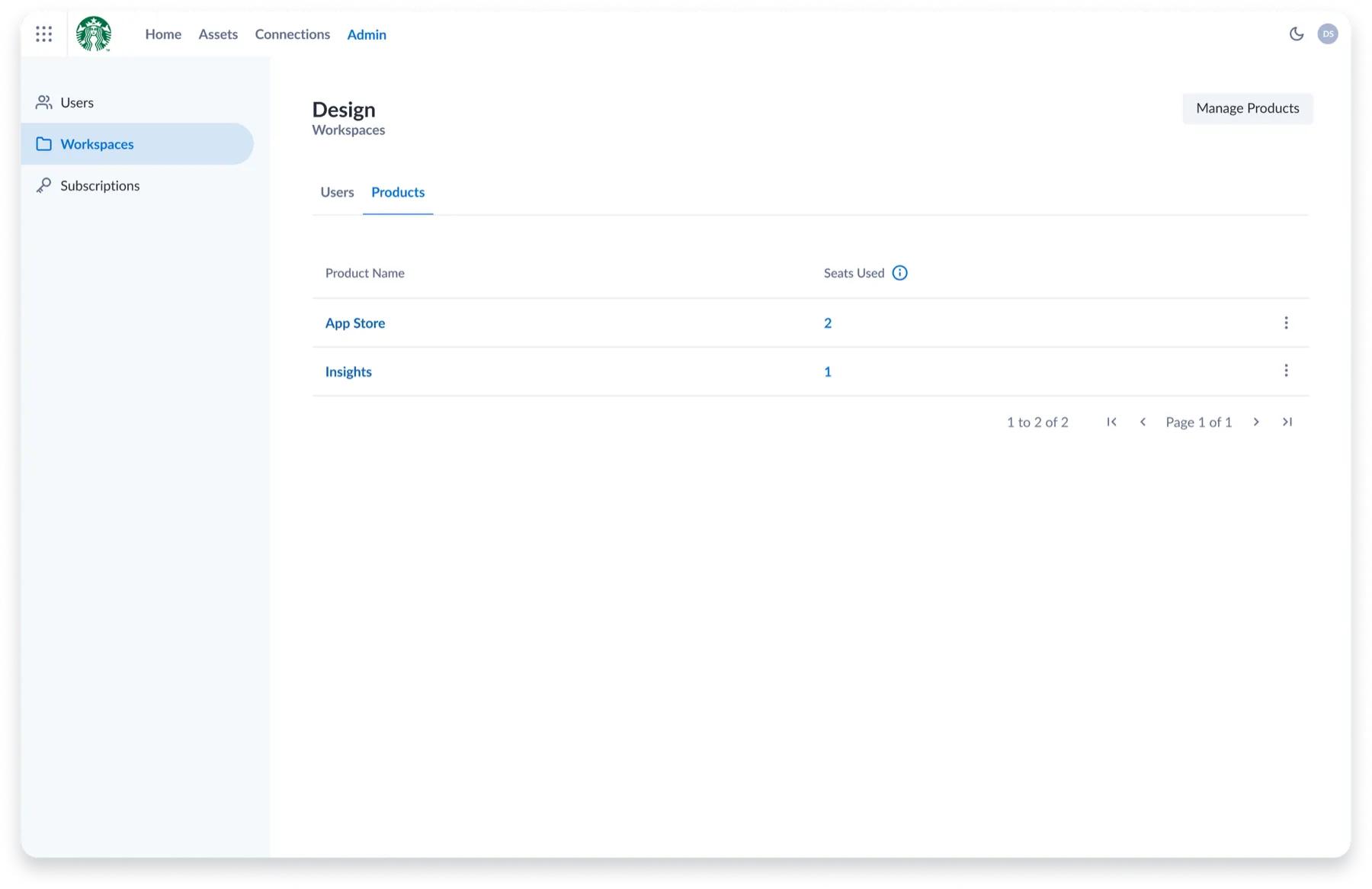 Admin portal screen