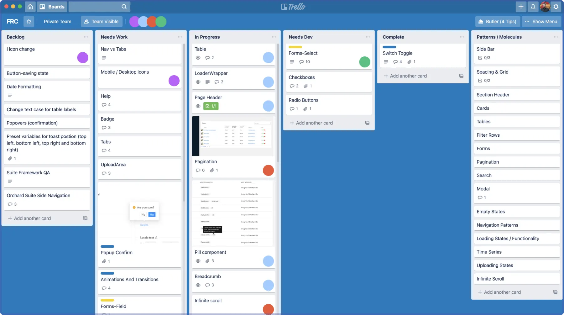 Trello board for planning components