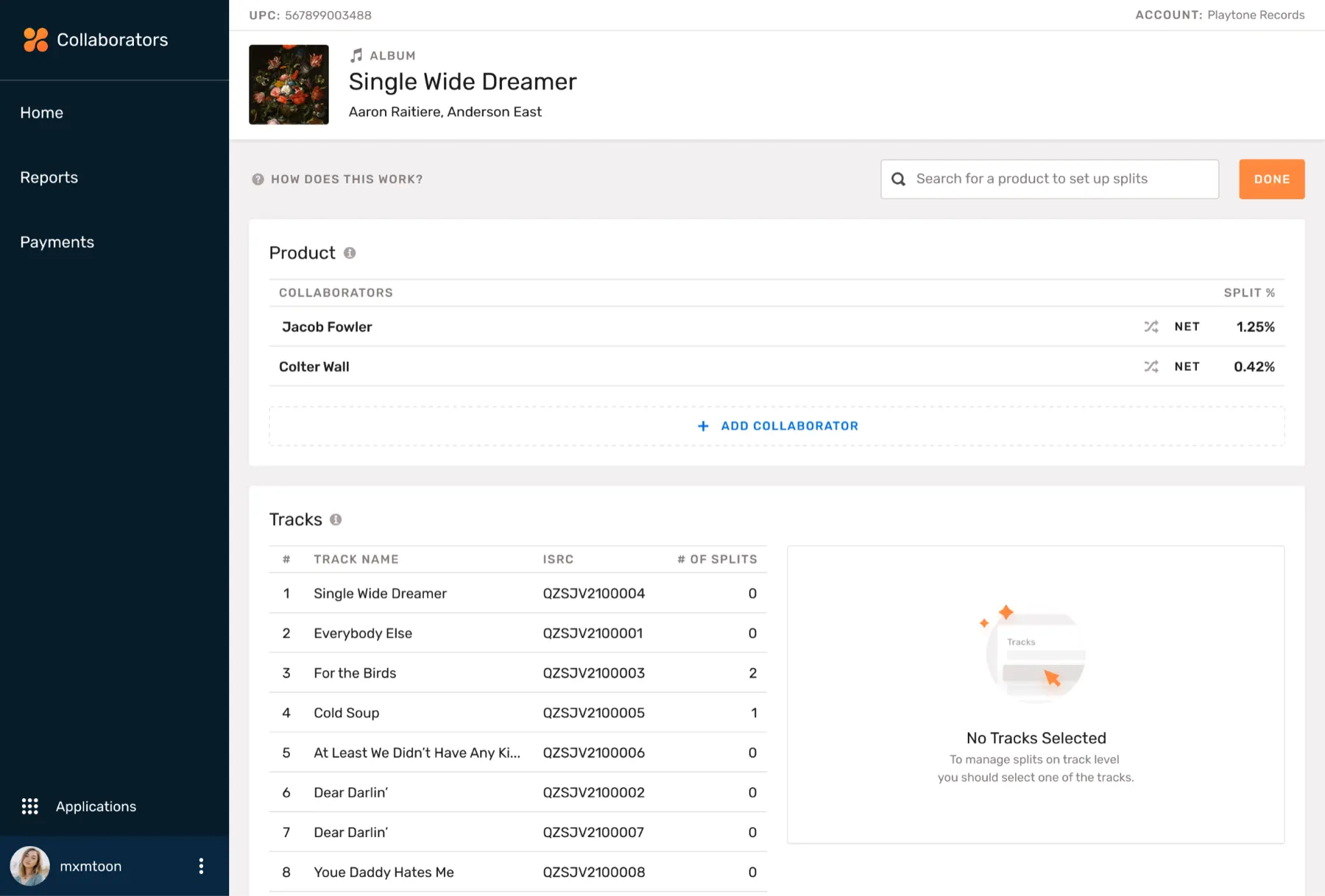 Revenue split configuration screen