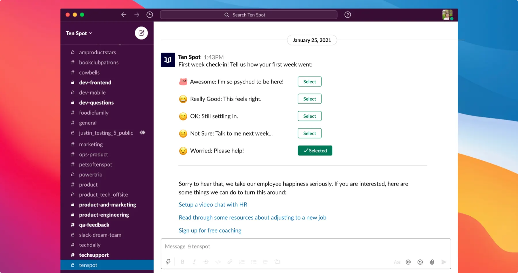 Slack end-of-week check-in