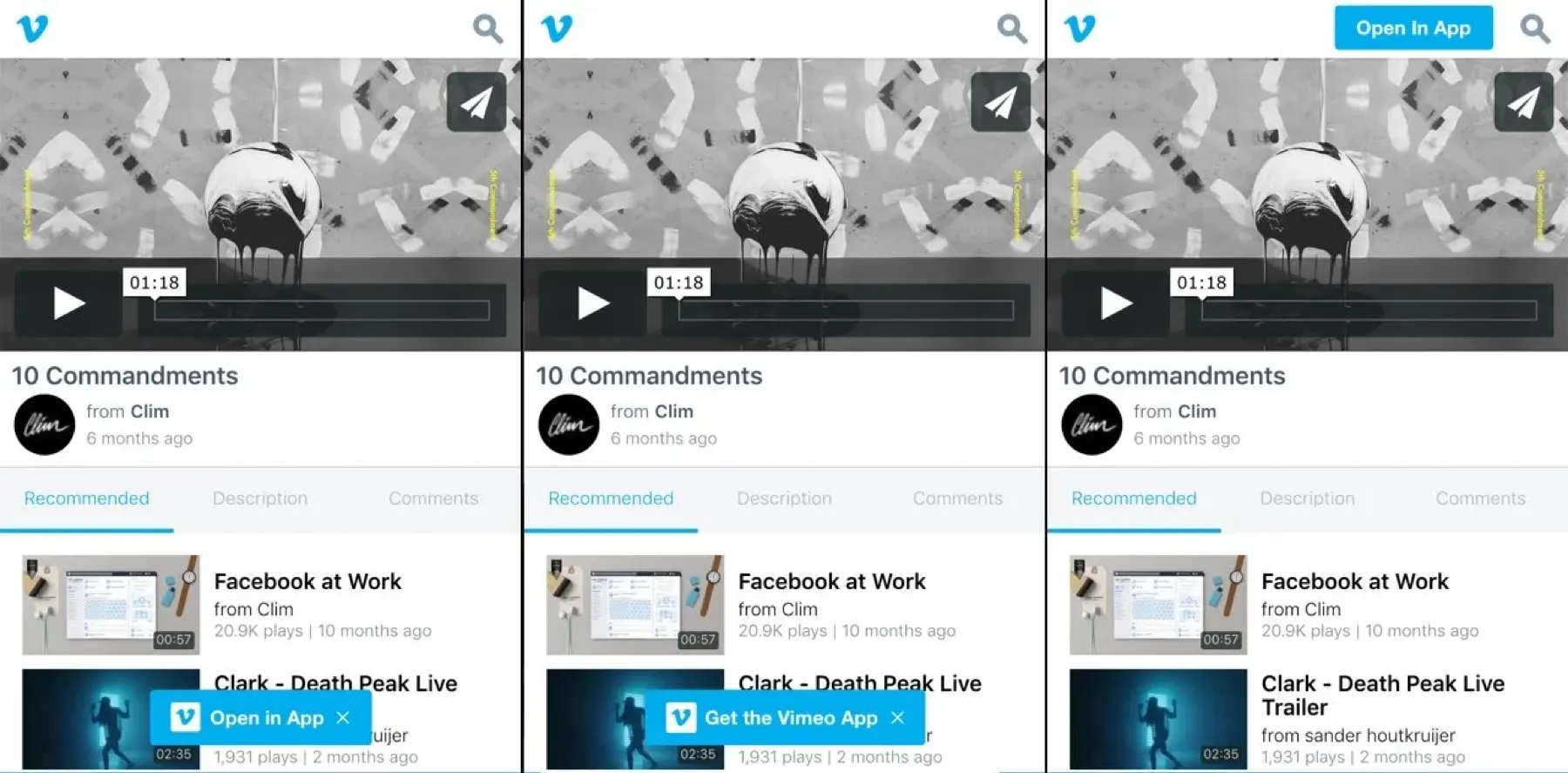 Three app banner variants