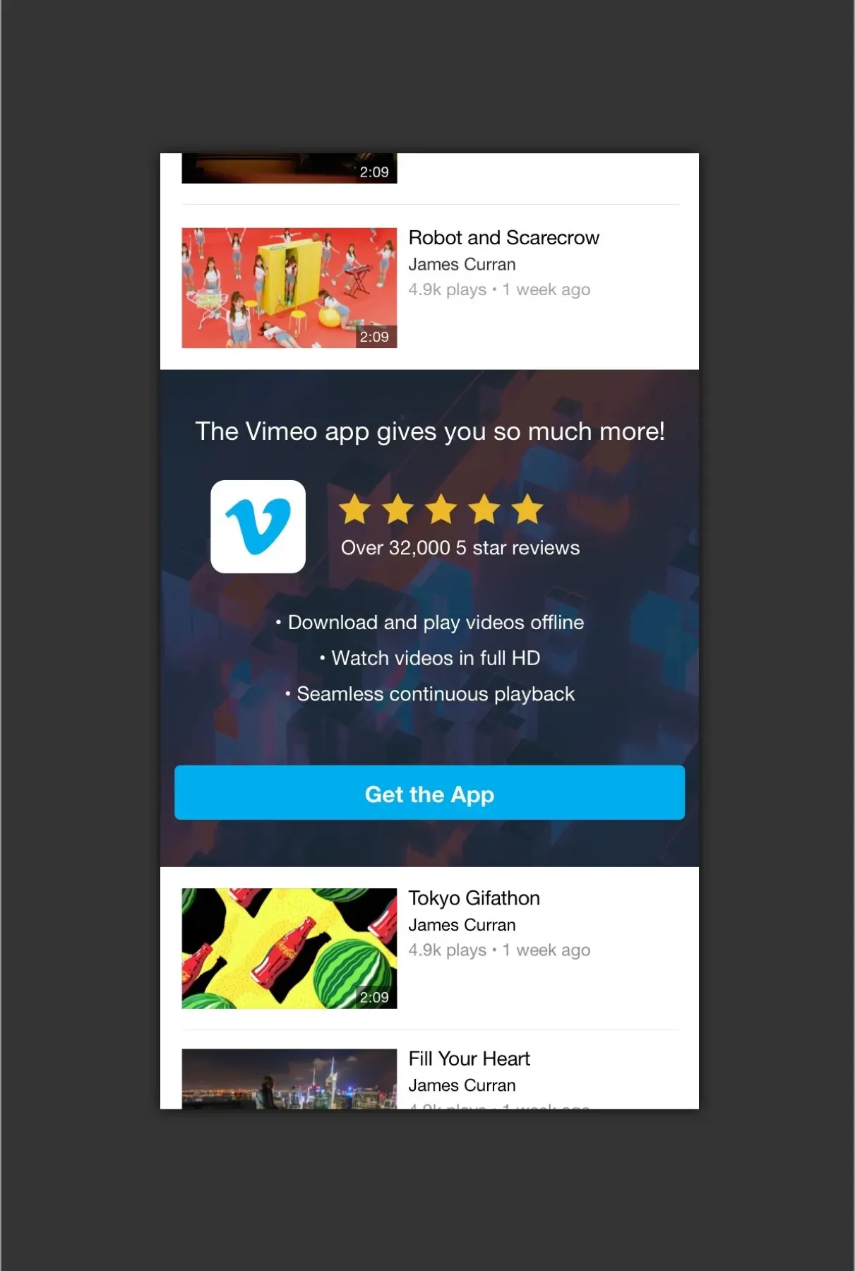 Subtle app download upsell