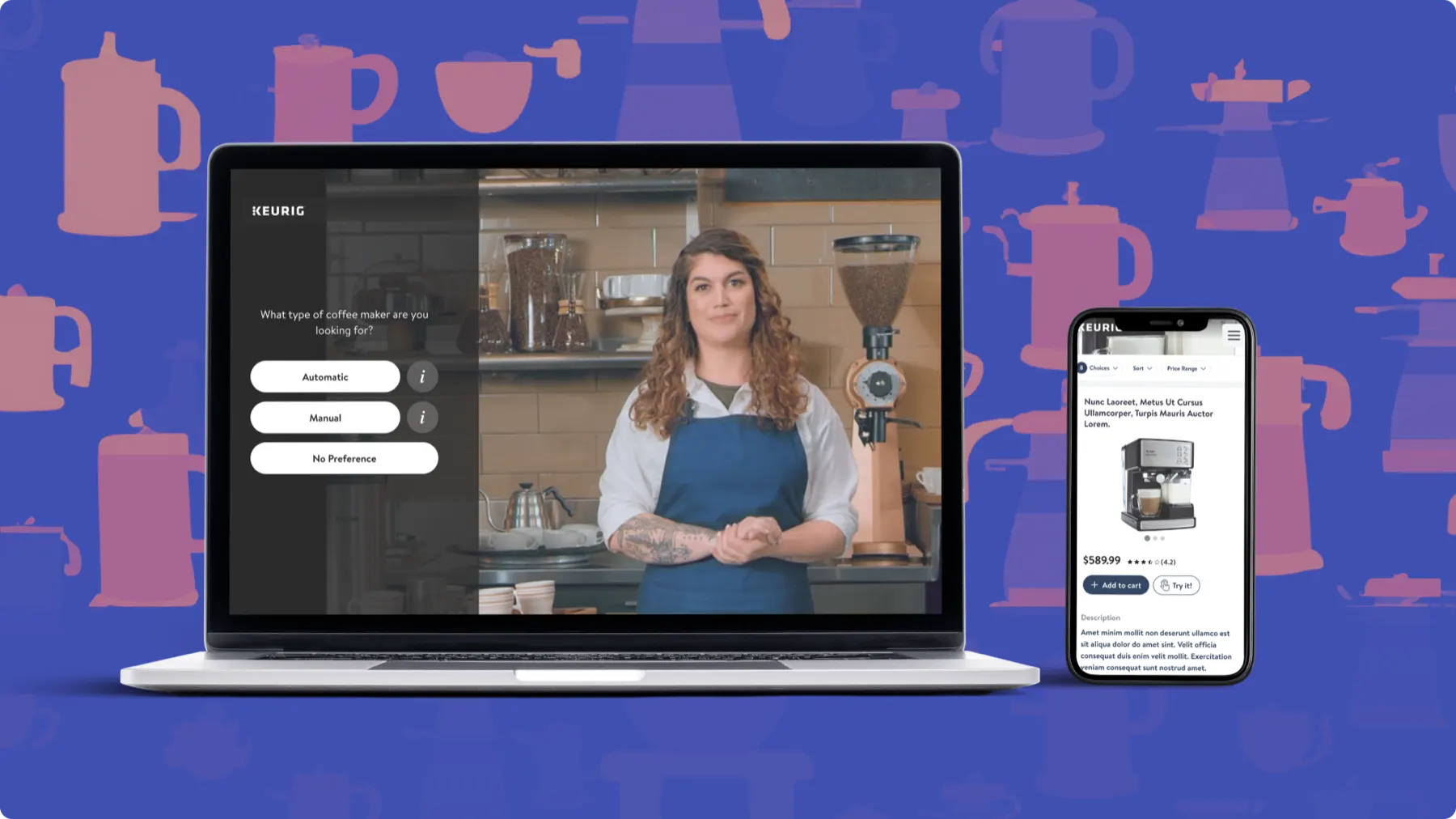 Interactive coffee maker guide on desktop
