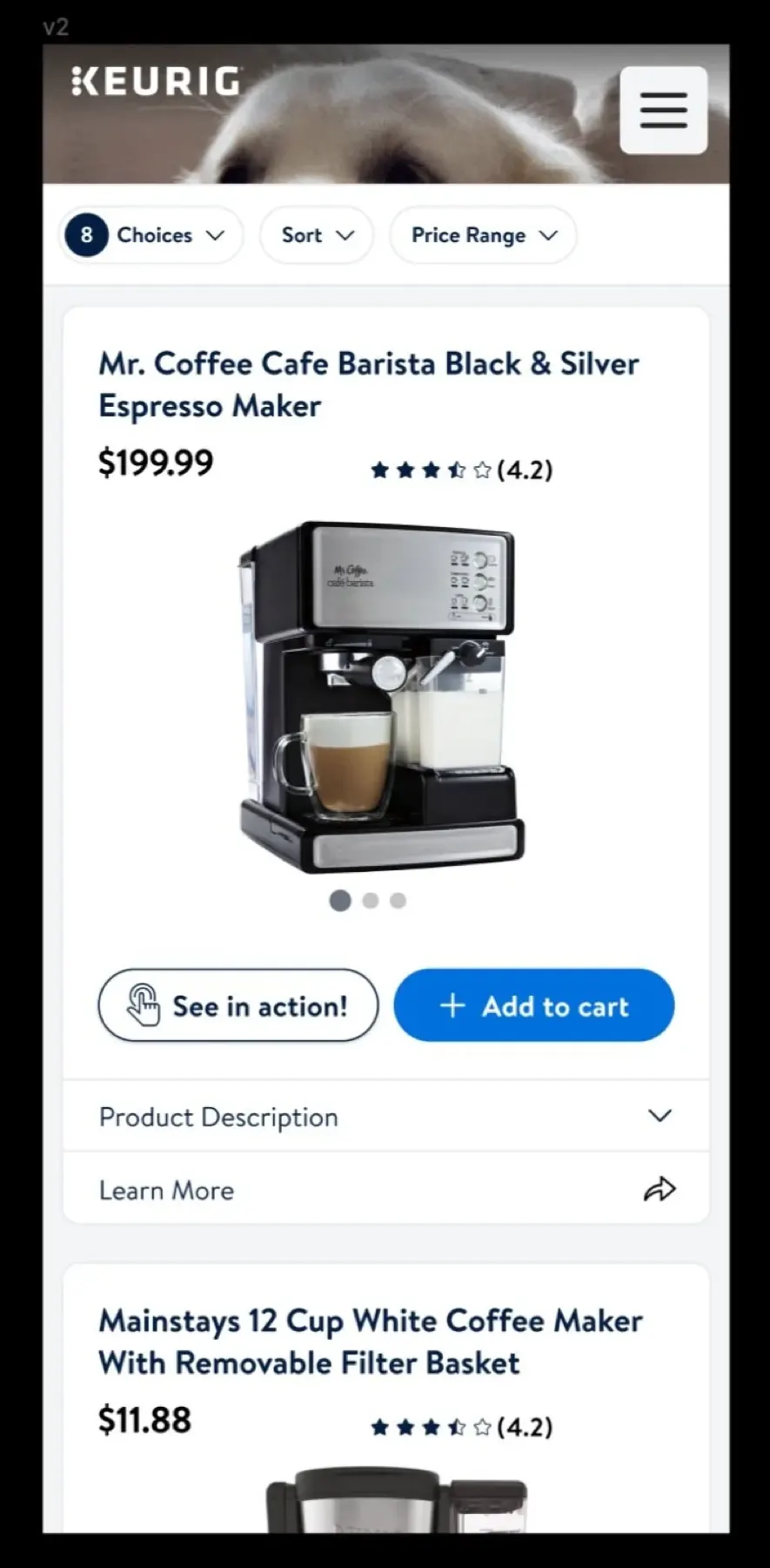 Results screen with one recommendation